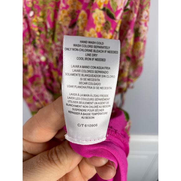 NWT, Taylor, Size 8, Pink Boho Floral Dress, Deep V, Sheer Sleeves, Ruffle - Picture 6 of 8